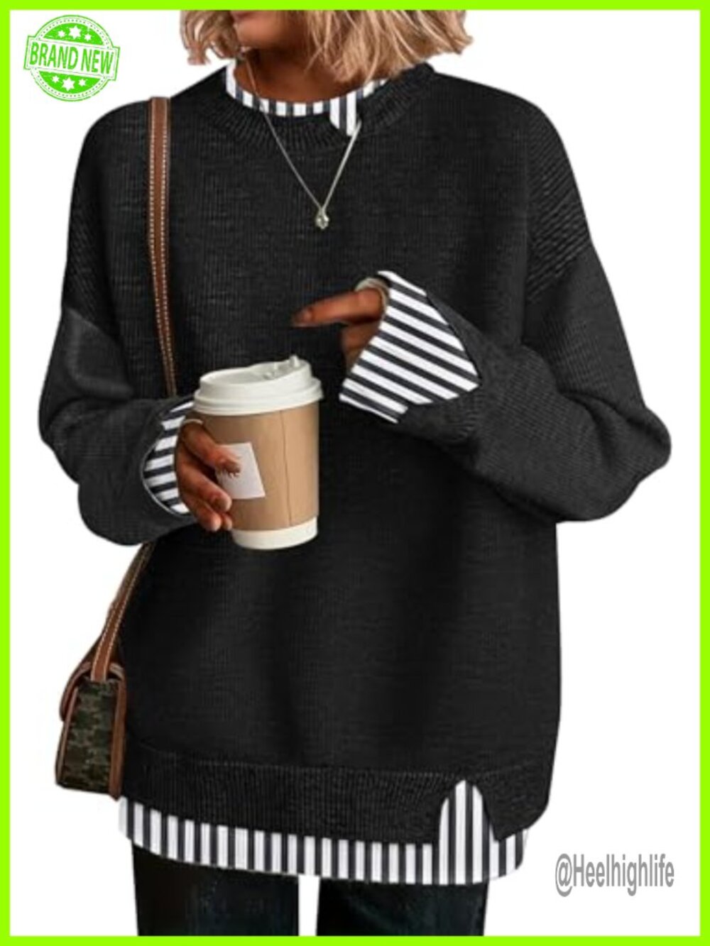 Womens Oversized Ribbed Knit Sweater Crew Neck Drop Shoulder Loose